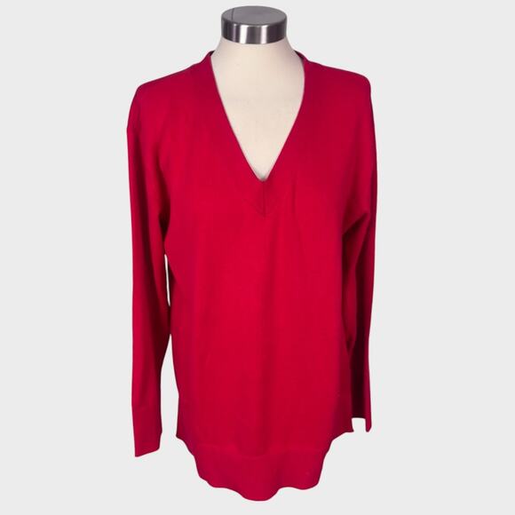 Tommy Hilfiger Large Red V Neck Long Sweater 100% Cotton - Picture 1 of 9